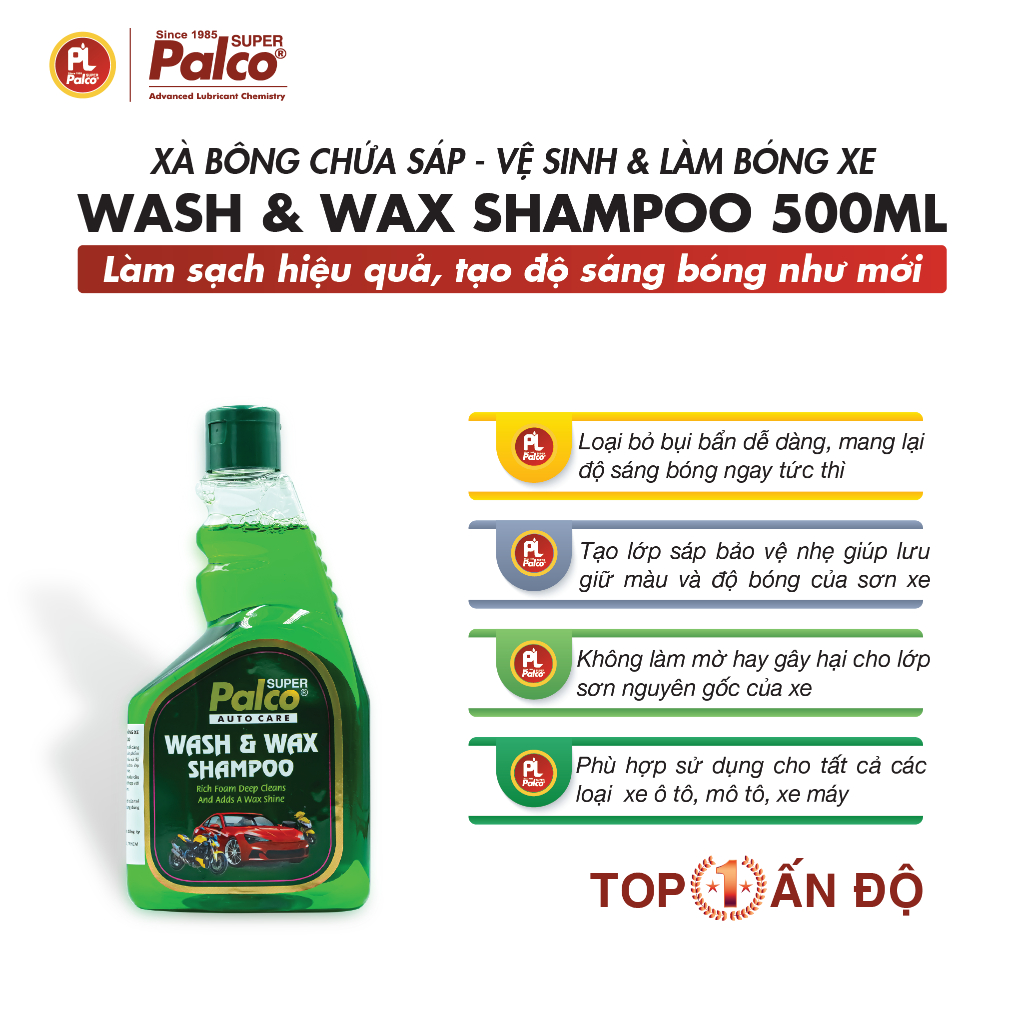 Nước Rửa Xe Ô Tô, Xe Máy Chứa Sáp Phủ Bóng & Sang Trọng Tức Thì PALCO WASH & WAX SHAMPOO