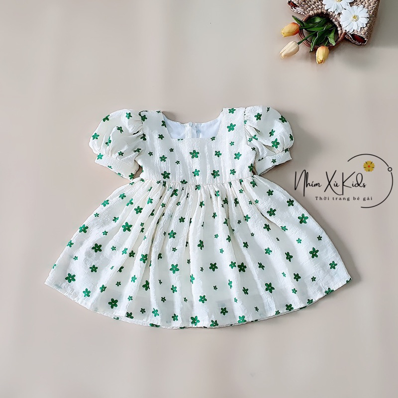 Đầm Váy Lụa Hoa Xanh 𝐍𝐇𝐈́𝐌 𝐗𝐔̀ 𝐊𝐈𝐃𝐒 Cho Bé Gái 1 Tuổi Đến 8 Tuổi V102