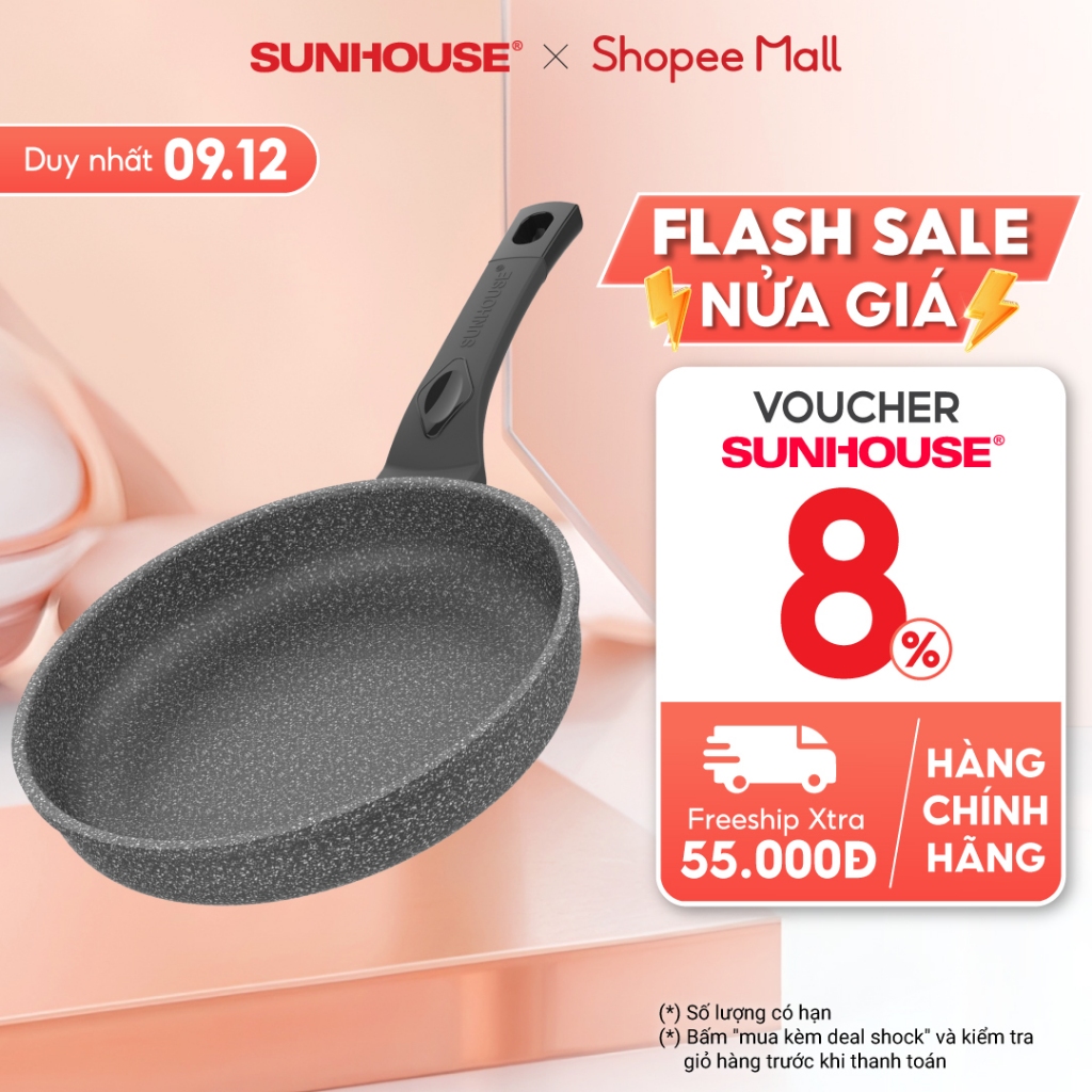 Chảo Đá Chống Dính KHÔNG TỪ SUNHOUSE Size 24-30cm SBD 24-30