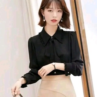 Áo sơ mi nữ đen nữ lụa cổ bèo ,áo lụa cao cấp, áo sơ mi nữ công sở fom chuẩn đẹp A4441 đủ size 40-90kg