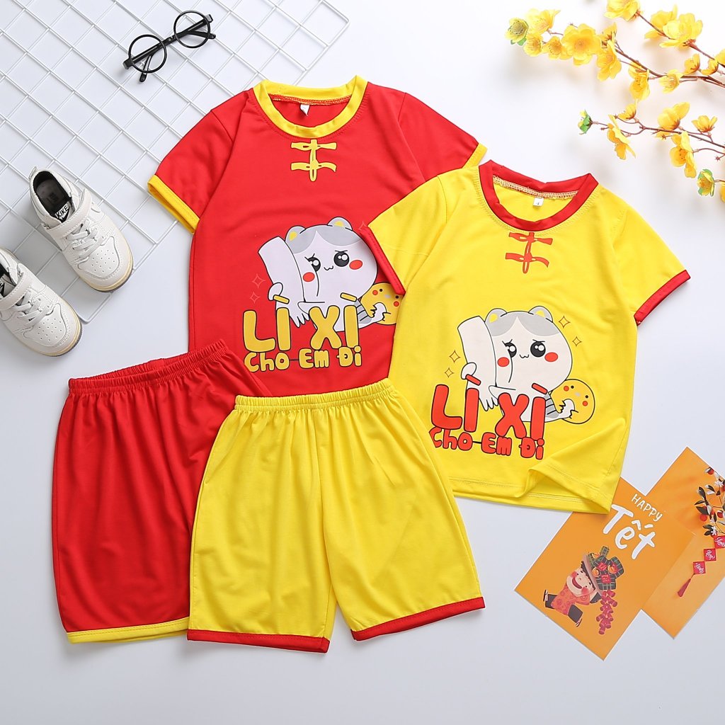 Bộ quần áo tết 2024 cho bé- Mẫu LÌ XÌ chất vải mát mịn thấm hồ hôi cho bé từ 8kg đến 26kg-shopnemokids