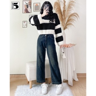 Quần jeans ống rộng,cạp cao có con đỉa,cạp đắp chữ V Twenty.5 - 5275