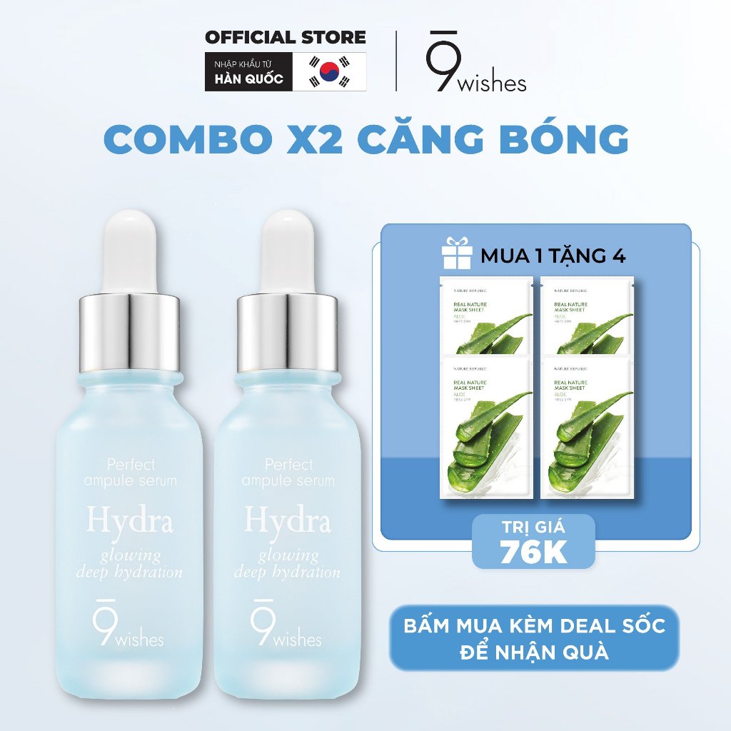 Combo x2Tinh chất dưỡng ẩm 9 Wishes Hydra Skin Ampule Serum 25ml