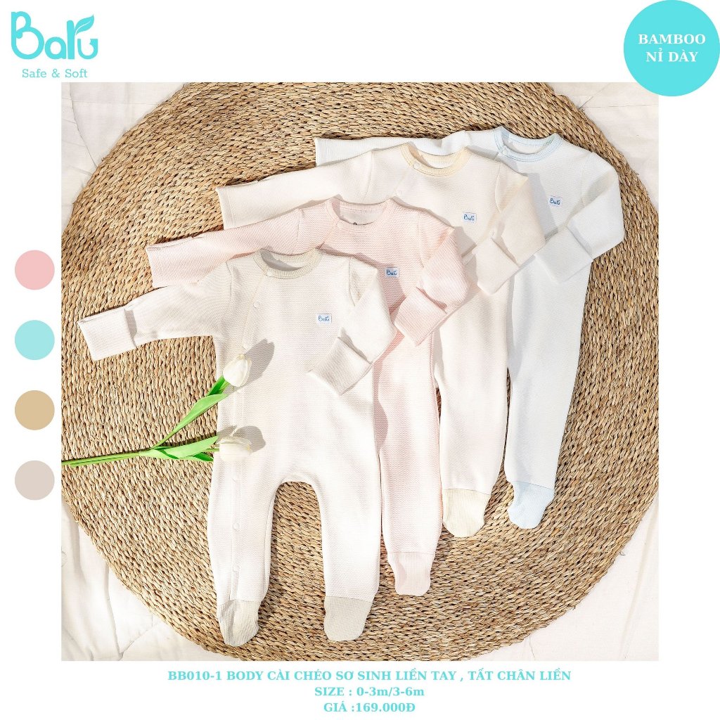 Bộ body Baru Baby cài chéo liền tay, tất chân liền