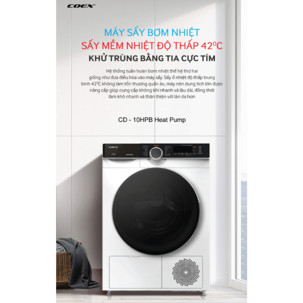 Máy sấy quần áo bơm nhiệt Heatpump Inverter Coex CD-10HPB GREY