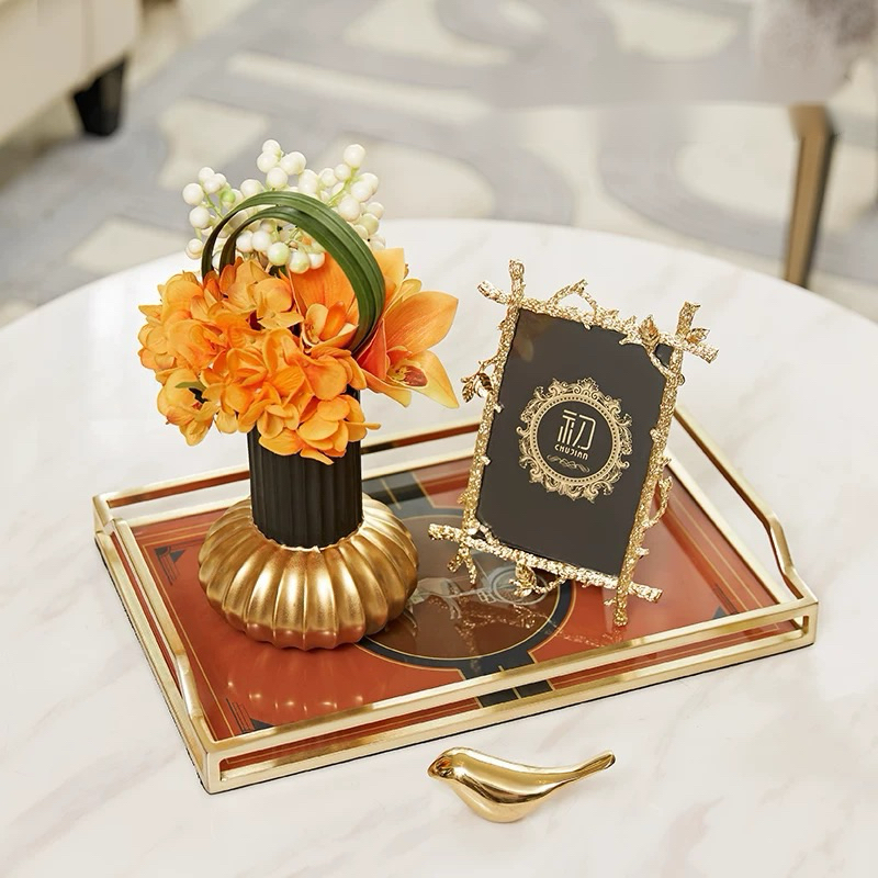 Khay decor chất liệu da cao cấp, khay màu cam và xanh hiện đại,để trà, để nước tinh tế, sang trọng