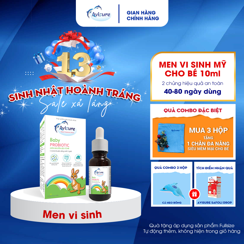 Men vi sinh từ Mỹ 1 tỷ lợi khuẩn/5 giọt - Avisure Baby Probiotic hỗ trợ bé ăn ngon, tiêu hoá khoẻ (10ml - 40 ngày)