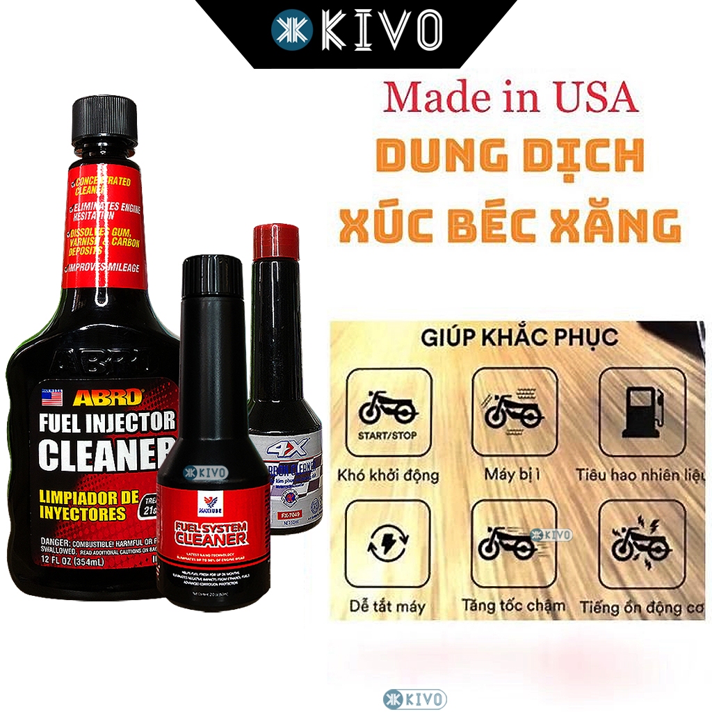 Phụ Gia Xăng Xe Máy, Ô to ABRO, MAXLUBE Chính Hãng - Vệ Sinh Buồng Đốt, Súc Béc Xăng, Động Cơ - Vệ Sinh Kim Phun Kivo