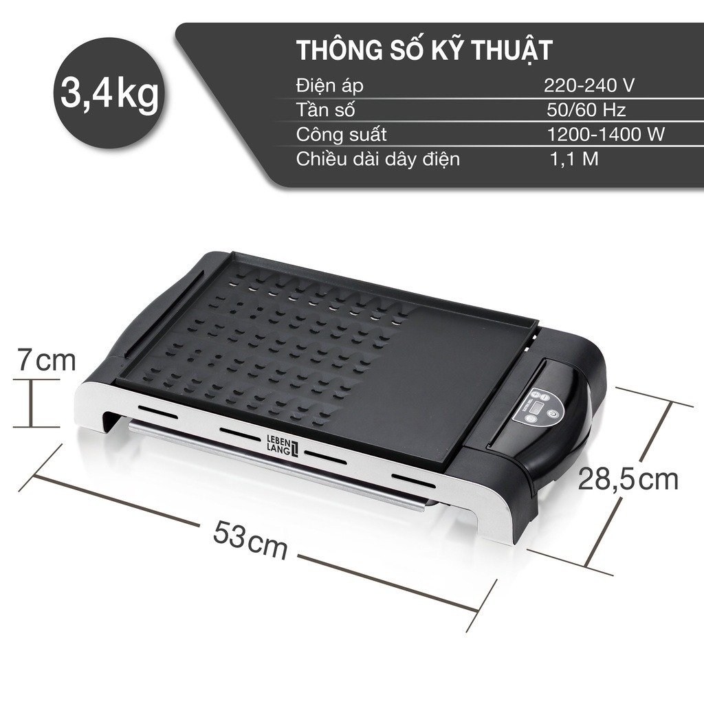 Bếp Nướng Điện Cao Cấp Không Khói LEBENLANG LBD9279 Khay Nướng Tháo Rời, 1400W - Hàng Chính Hãng