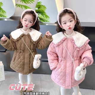 Áo khoác bé gái , Áo phao trần trám dáng dài tặng kèm dây đeo thỏ đáng yêu cho bé gái 10-27kg