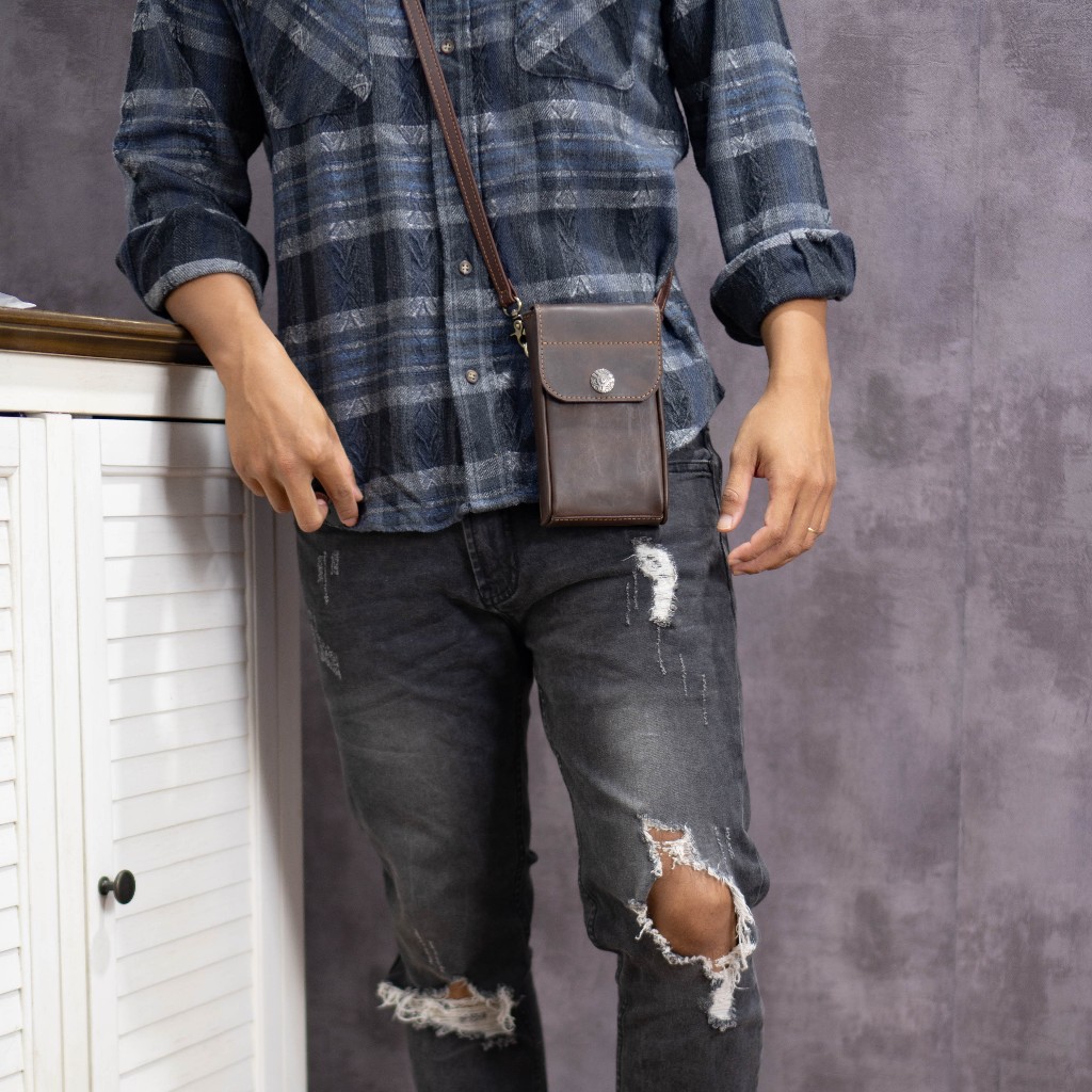 Túi da bò đựng điện thoại, túi da đeo thắt lưng, túi da bò đeo chéo mini