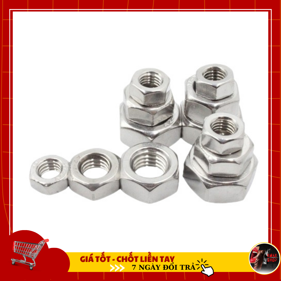 Đai Ốc M8, Tán Dẹp, Tán Ecu Inox 304 Dùng Cho Bulong M8 Loại Tốt Combo 5 Con