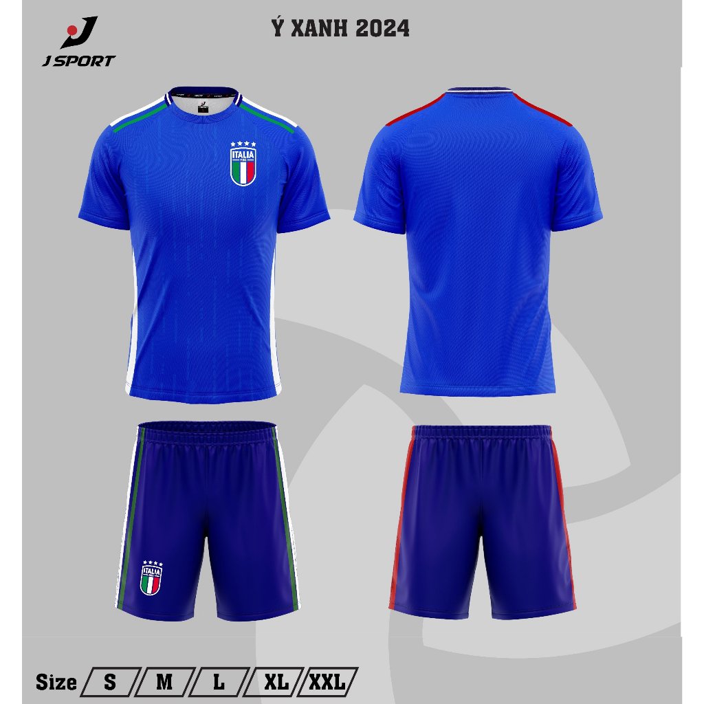 Quần Áo Bóng Đá Tuyển Italia Xanh Thiên Thanh 2024 logo thêu  - Tuyển Ý Thun Lạnh Cao Cấp, Không Nhăn, Không Xù Lông A20
