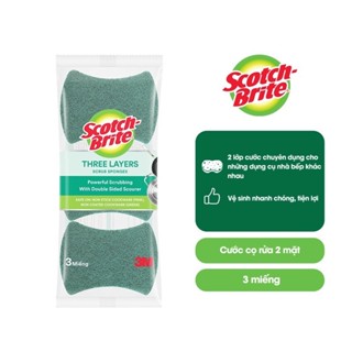 Combo 3 Miếng rửa chén 2 mặt siêu sạch chống trầy xước Scotch Brite 3M 90x110mm đa năng, 3 tác động làm sạch, độ bền cao