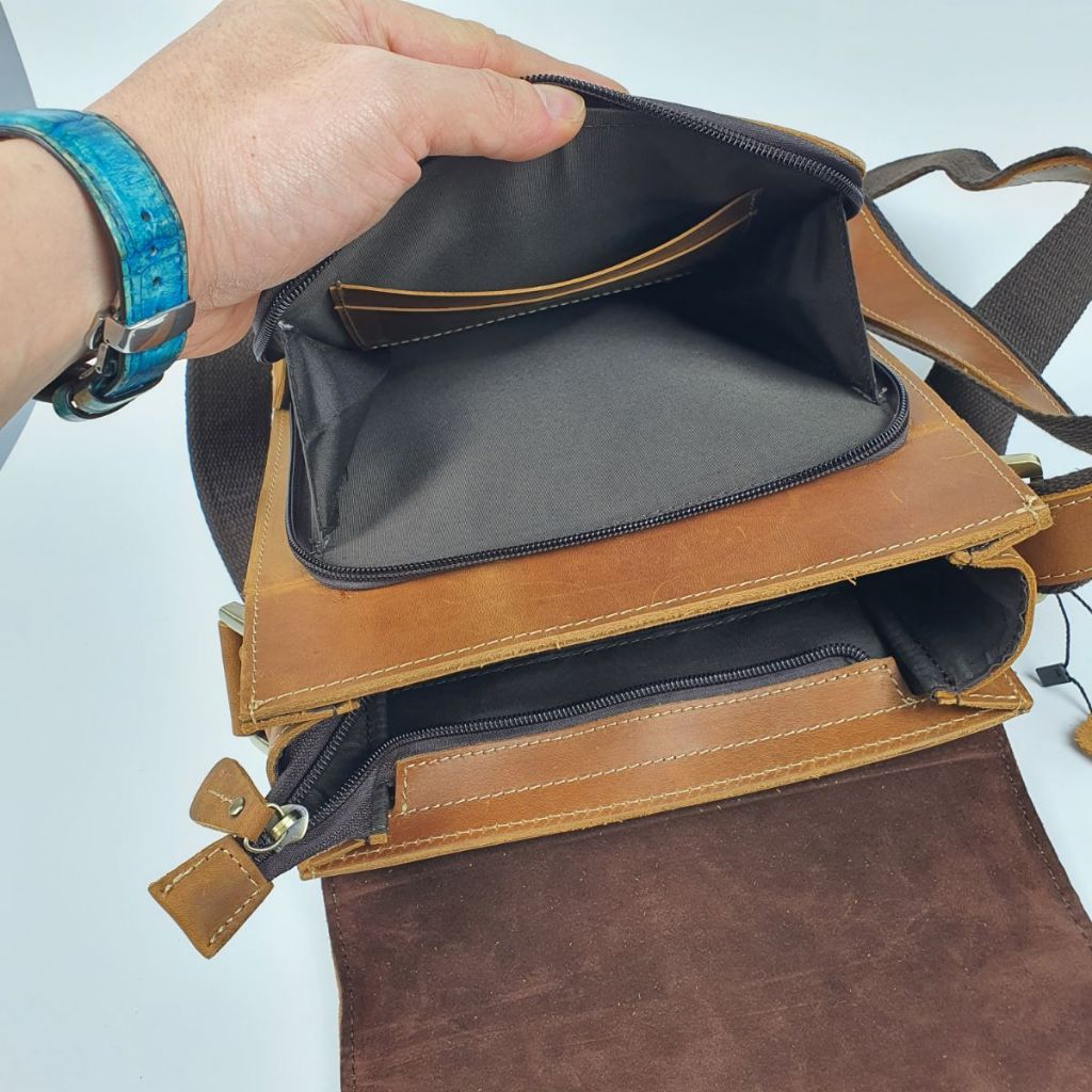 Túi đeo chéo nam da bò sáp TD128  - 100% da thật, BH 3 năm