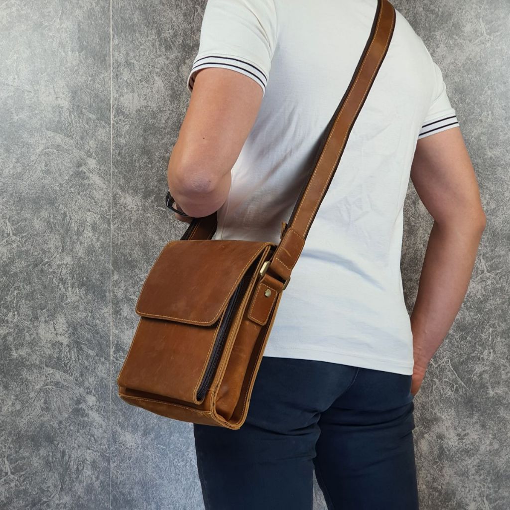 Túi đeo chéo nam da bò sáp TD128  - 100% da thật, BH 3 năm