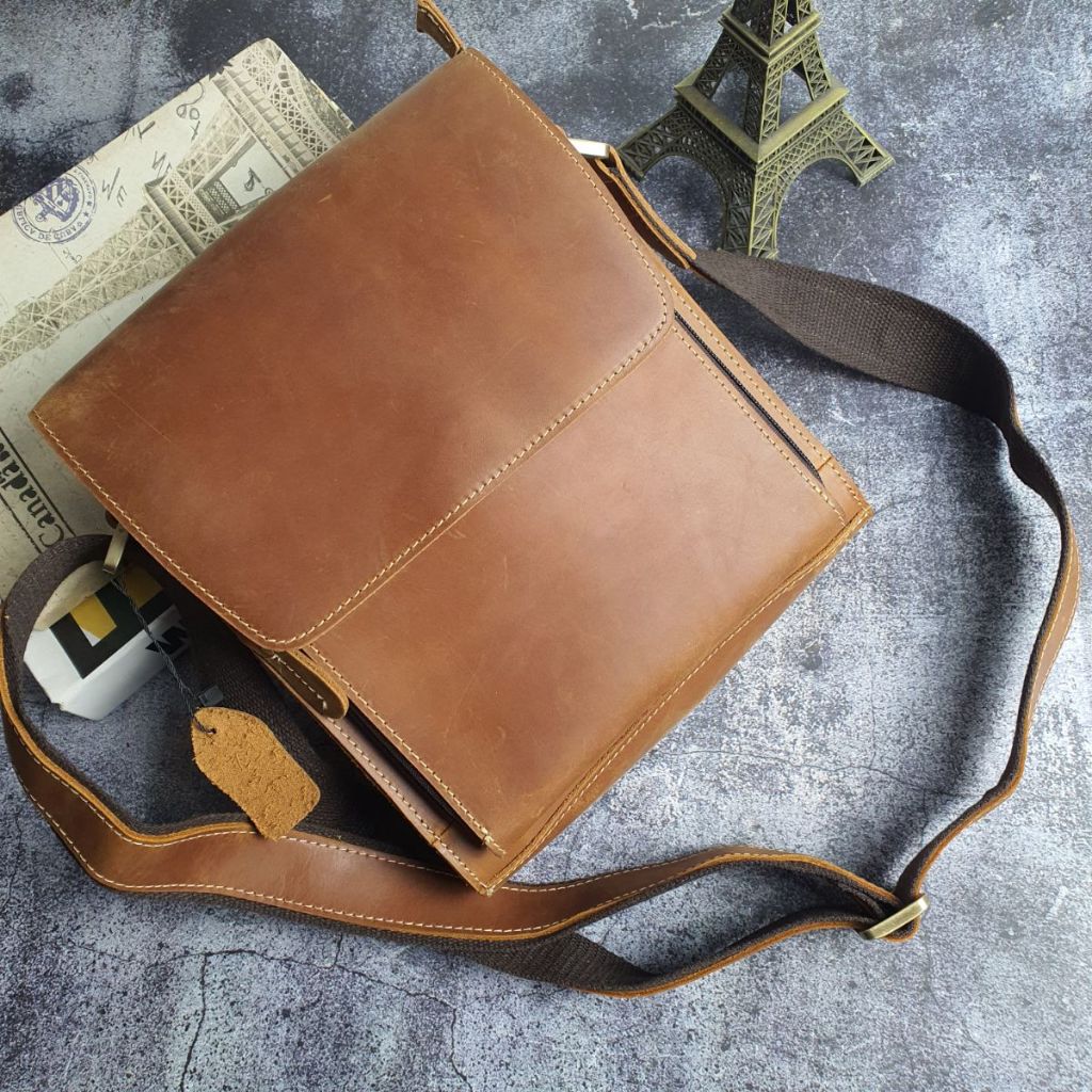 Túi đeo chéo nam da bò sáp TD128  - 100% da thật, BH 3 năm