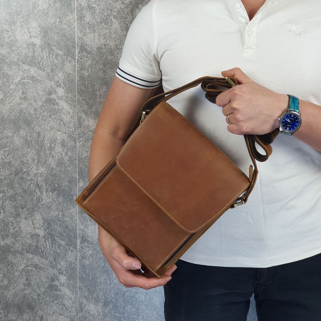 Túi đeo chéo nam da bò sáp TD128  - 100% da thật, BH 3 năm