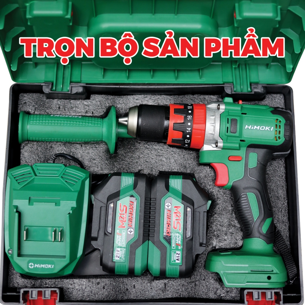 Khoan pin 3 chức năng HIMOKI HM-ID1385BL Không chổi than đầu kẹp 13mm có autolock ruột đồng 100%