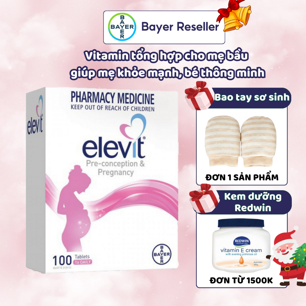 Viên uống Elevit bầu hỗ trợ sức khỏe mẹ bầu  giúp cho thai kỳ khoẻ mạnh Healthy Baby Healthy Mum 100 viên
