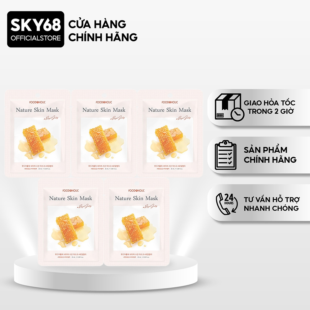 Combo 5 Mặt Nạ Sữa Ong Chúa Dưỡng Ẩm và Se Khít Lỗ Chân Lông Foodaholic Nature Skin Mask 23gx5 - ROYAL JELLY x5