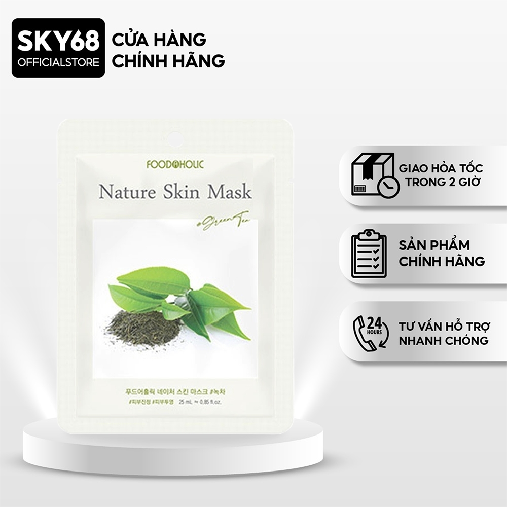 Mặt Nạ Trà Xanh Giảm Mụn, Tăng Độ Đàn Hồi Da Foodaholic Nature Skin Mask 23g - GREEN TEA