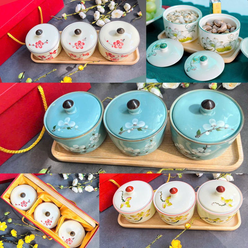 Hũ sứ, Hũ Mứt Khay mứt tết ( TẶNG HỘP SANG TRỌNG) đựng bánh kẹo gốm sứ Bát Tràng cao cấp,Thố chưng yến, bát có nắp