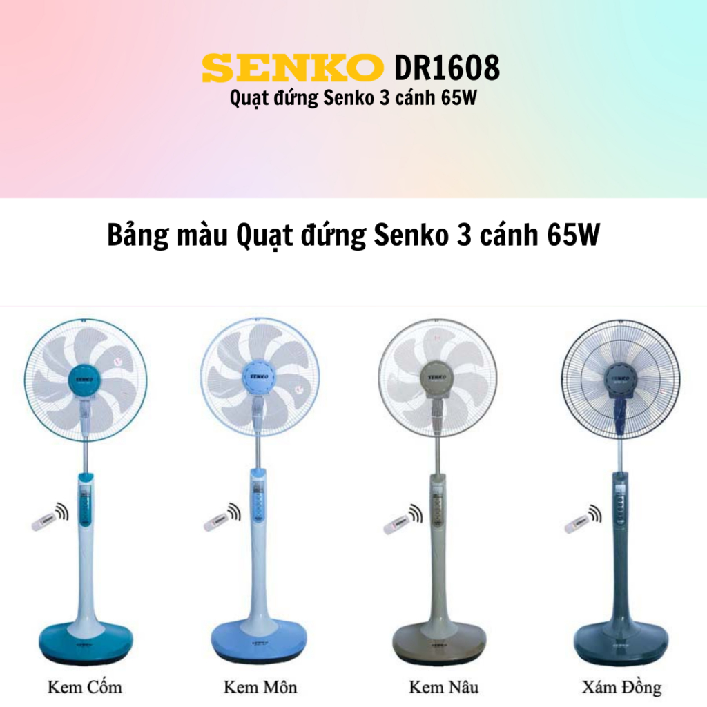 Quạt Đứng điều khiển từ xa Senko DR1608 - Màu ngẫu nhiên - Hàng Chính Hãng