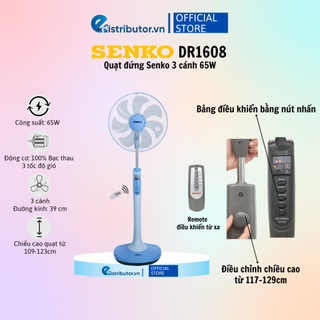 Quạt Đứng điều khiển từ xa Senko DR1608 - Màu ngẫu nhiên - Hàng Chính Hãng