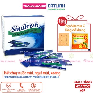 Muối rửa mũi xoang - Sinufresh của Cát Linh - hộp 50 gói hỗn hợp muối biển nano - vệ sinh mũi, giảm nghẹt mũi