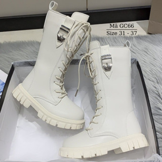  Bốt đùi cổ cao màu trắng cho bé gái da mềm cột dây kết hợp khóa kéo thời trang thu đông ấm áp cá tính 6 - 12 tuổi GC66 