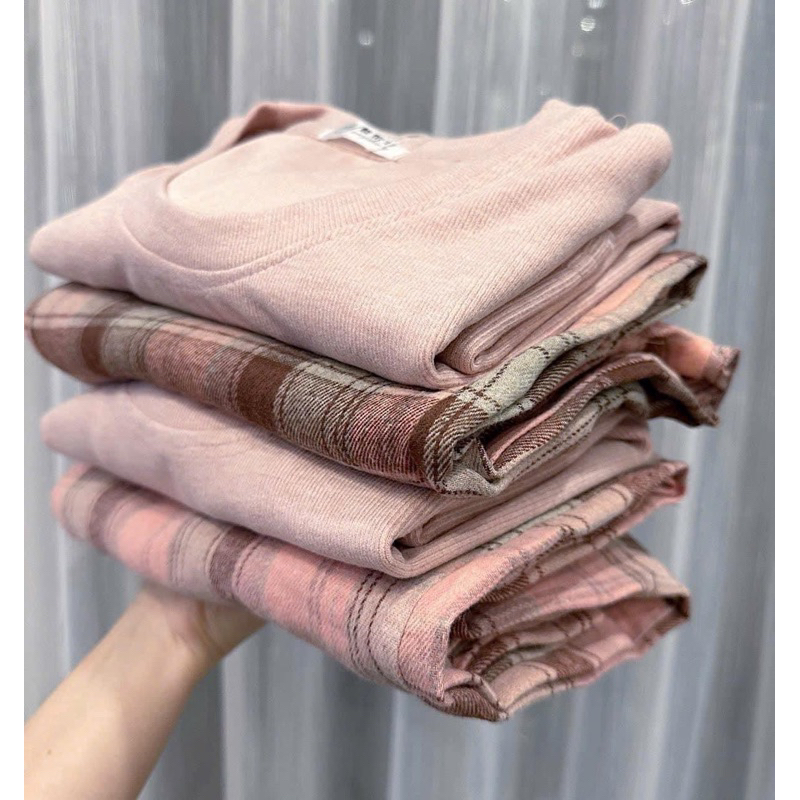 Set Áo Body Vạt Nhọn Mix Quần Dạ Kẻ 2 Màu Hồng, Đen Siêu Xinh