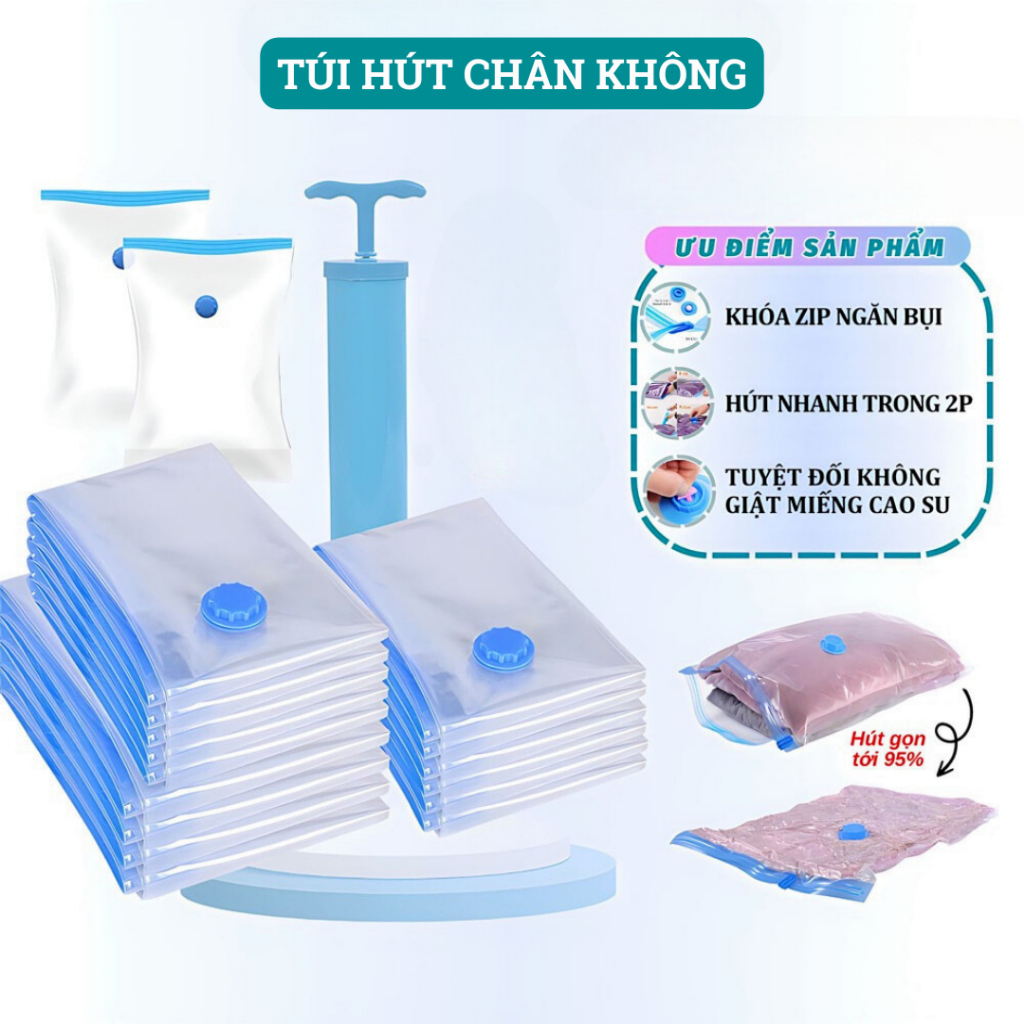 Combo túi hút chân không đựng quần áo, chăn gối đa năng tiện lợi