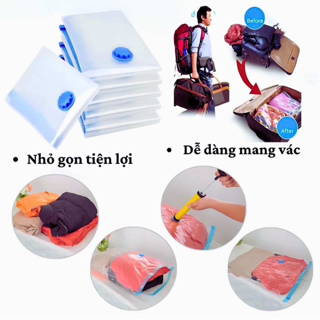 Combo túi hút chân không đựng quần áo, chăn gối đa năng tiện lợi