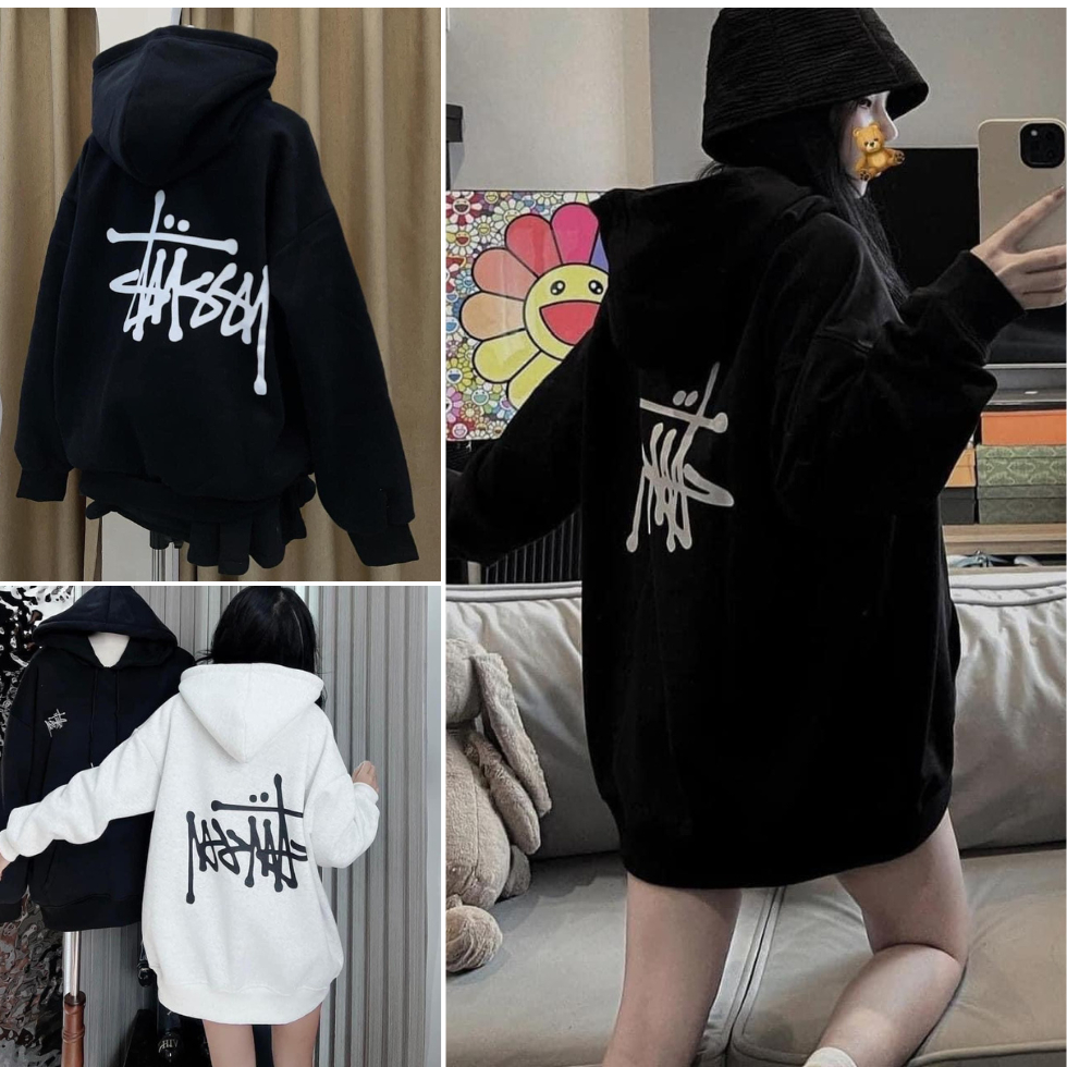 Áo hoodie in họa tiết chữ kí Stussy, hoodie unisex form rộng chất liệu nỉ bông hai lớp cao cấp