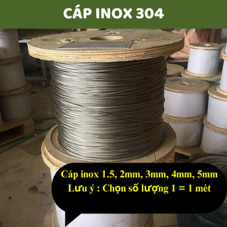 Dây cáp inox 304 phi 1mm ,2mm, 3mm, 4mm, cáp lụa inox 1li, 2li, 3 li, 4li