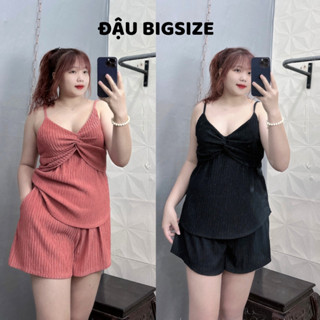 Set đồ bộ bigsize nữ áo hai dây thắt nhún tôn vòng 1 tà xòe kèm quần đùi ống rộng mát mẻ - SET39