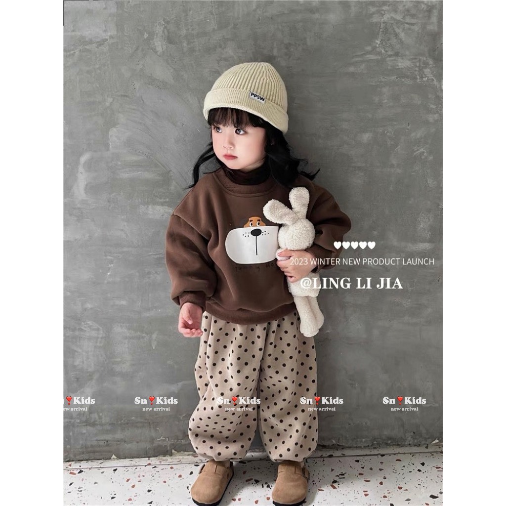 Set bộ thu đông 2 da mẫu cún xinh xỉu cho bé