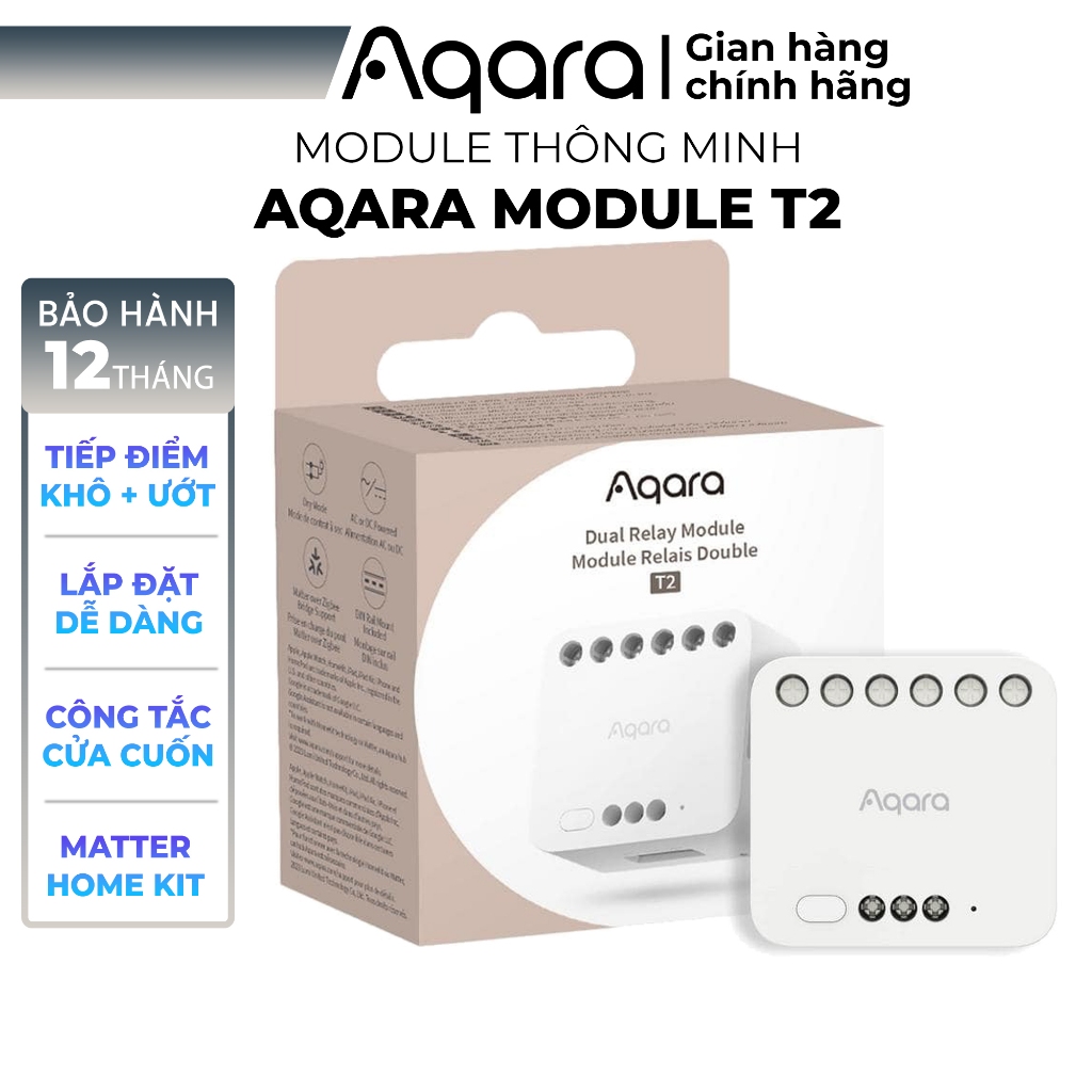 Aqara Module T2 mã DCM-K01, Chế độ Tiếp điểm Khô và Ướt, Điều khiển cửa cuốn, Lắp sau công tắc Cơ, Tương thích Homekit