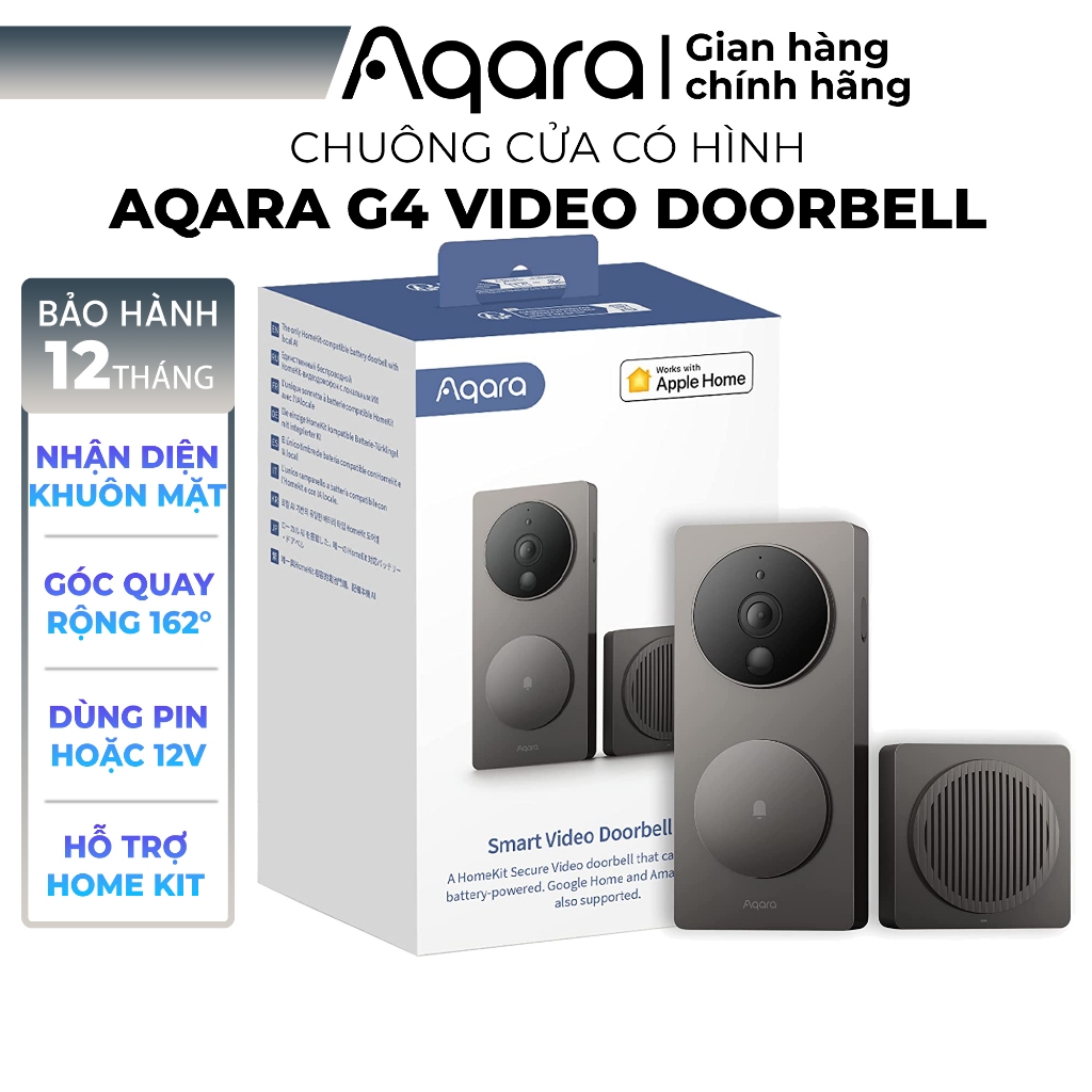 Chuông cửa có hình Aqara G4 Smart Video Doorbell - Nhận diện khuôn mặt Local, Tương thích Apple HomeKit, Pin 4 Tháng