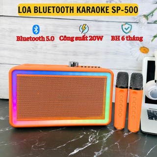 Loa karaoke bluetooth SP-500 kèm 2 mic công xuất 20W Có Đèn Nhiều Chế Độ - Loa karaoke mini hát siêu hay