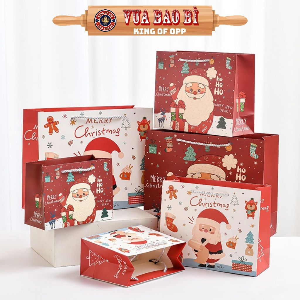 Túi quà giáng sinh, túi quà ông già Noel phiên bản ngang, túi giấy tặng quà - VUA BAO BÌ