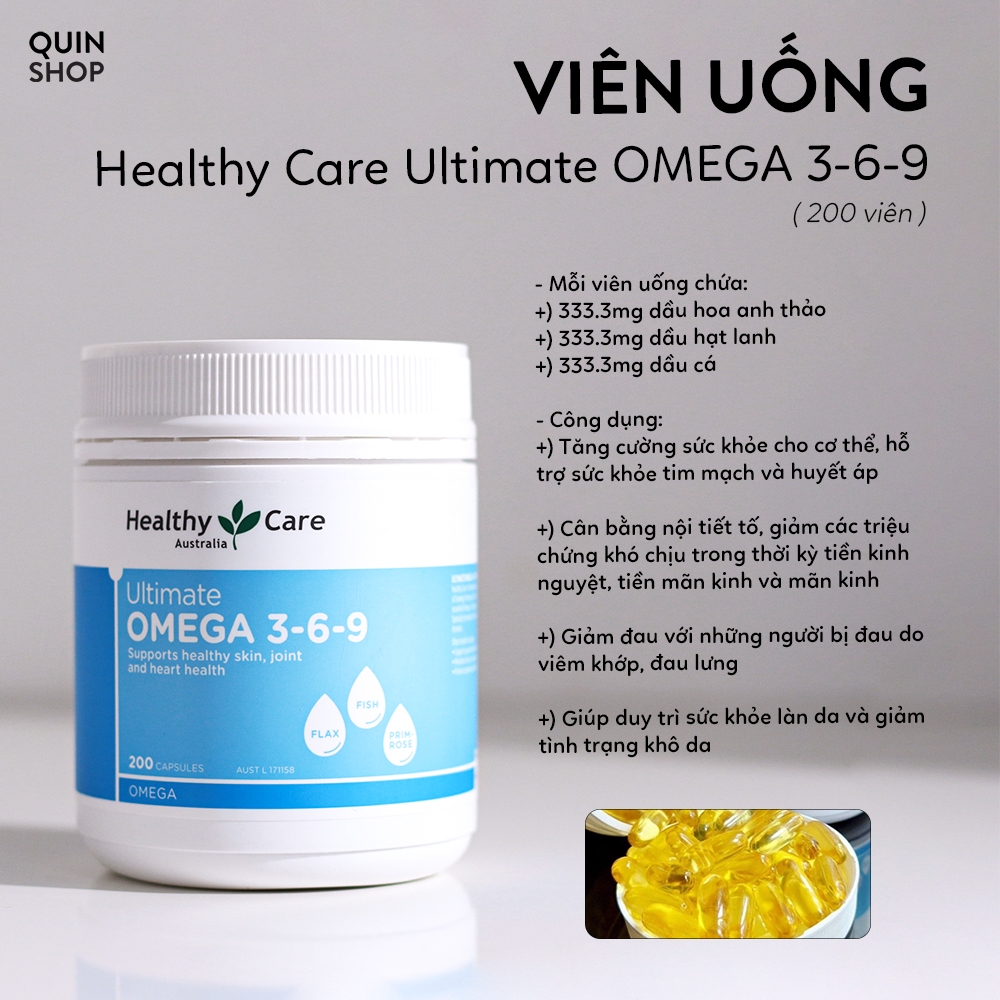 Viên Uống Dầu Cá Healthy Care Fish Oil 1000mg OMEGA-3, Ultimate OMEGA 3-6-9, Mầm Đậu Nành Healthy Care Super Lecithin