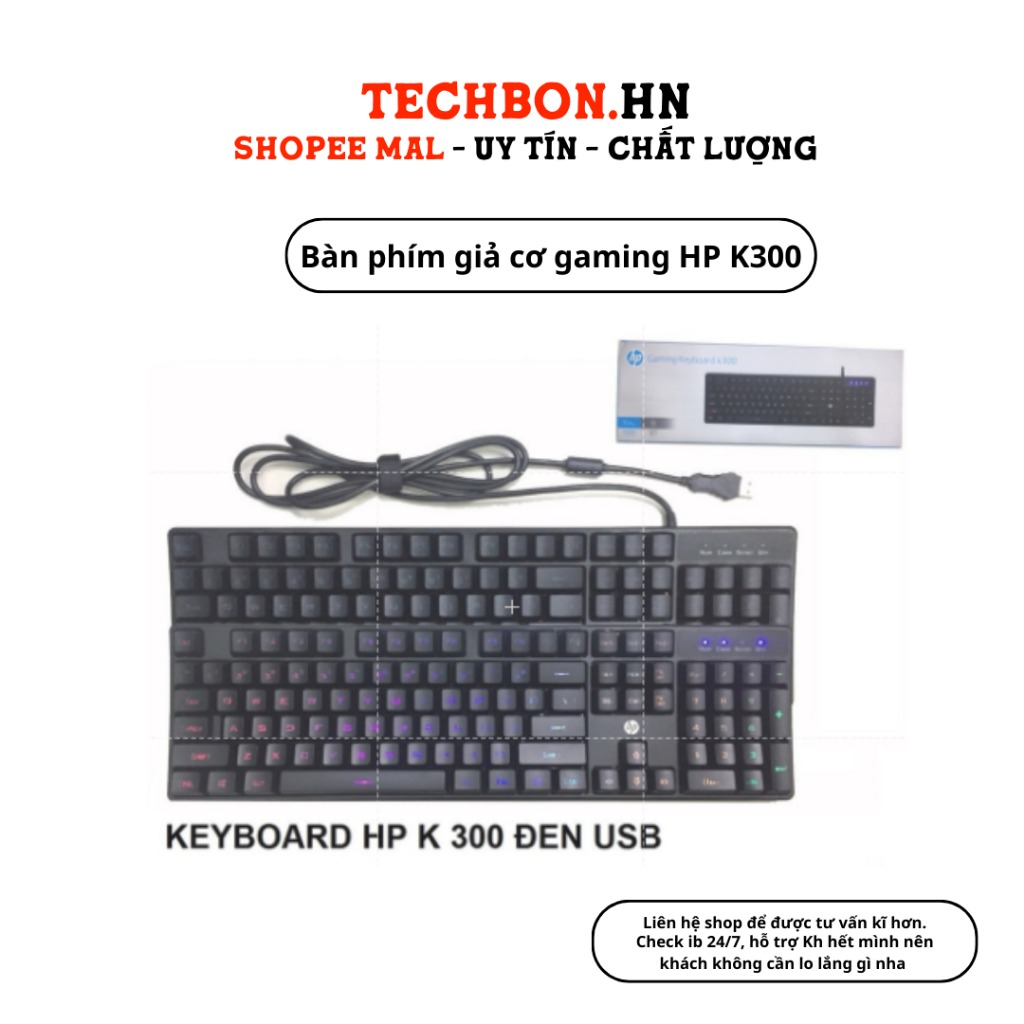 Bàn phím giả cơ gaming HP K300  tiện lợi dành cho máy tính game thủ văn phòng GG26 TECHHIGH