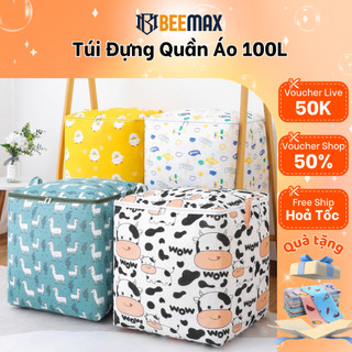 Túi đựng quần áo, chăn màn cỡ lớn 100l có khóa kéo chất vải oxford cao cấp BeeMax
