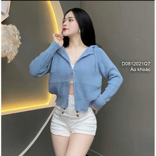Áo khoác len trơn khóa kéo 2 đầu, áo len croptop tay dài có mũ chùm VIENS STORE
