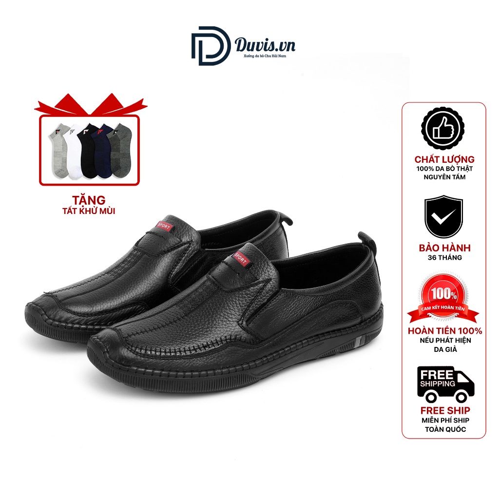 L361 - Giày Lười Nam Da Bò Hàng Hiệu Chính Hãng Duvis  Màu Đen,Nâu