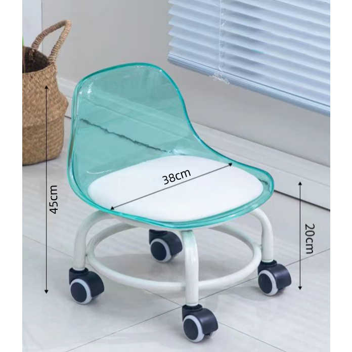 Ghế Lùn Tựa Lưng Trong Suốt Có Bánh xe Xoay 360 độ