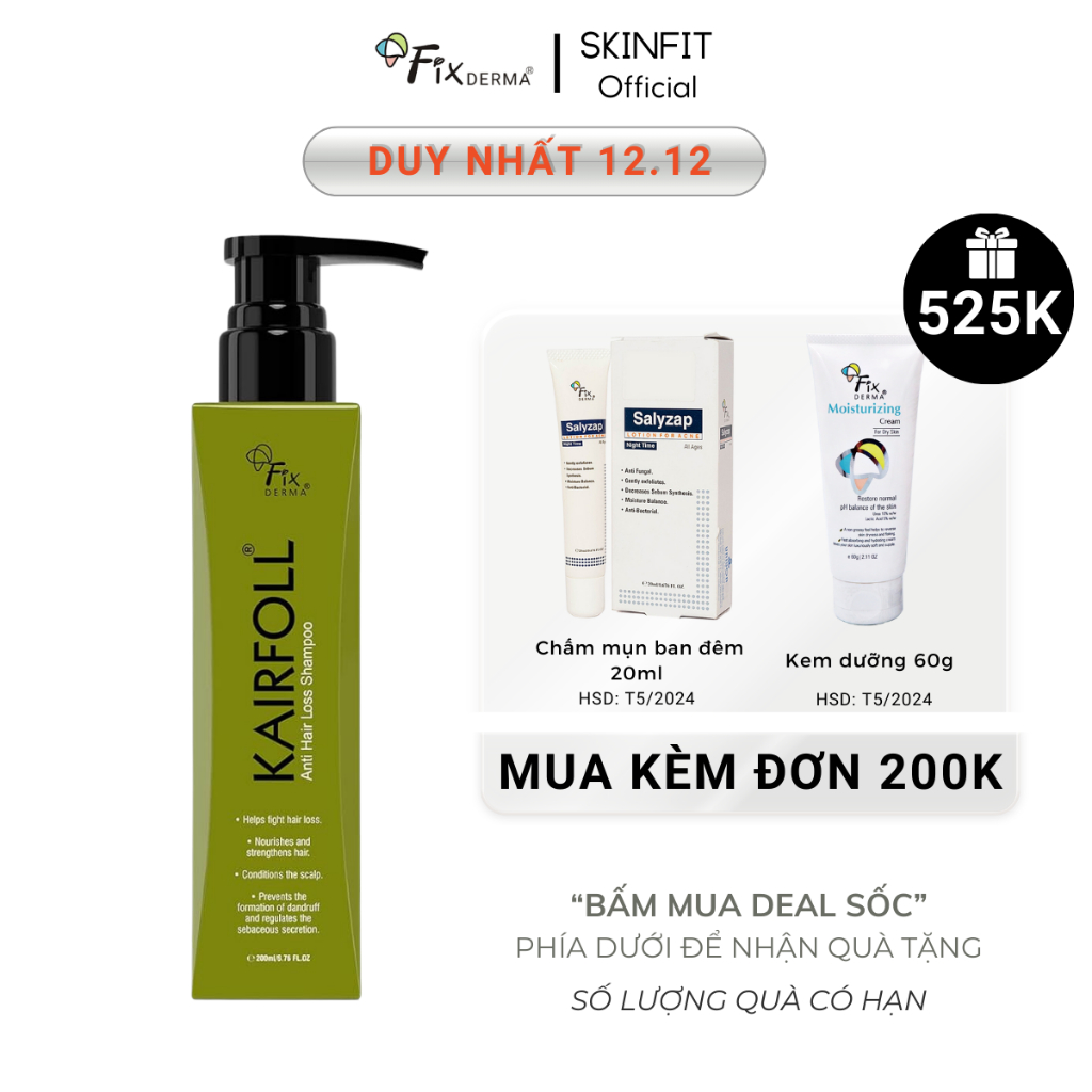 Dầu Gội Hỗ Trợ Giảm Rụng Tóc Fixderma Kairfoll Shampoo:giảm rụng tóc, sạch gàu, chống sơ tóc