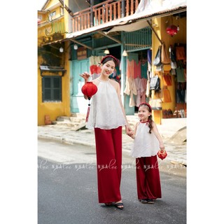 Set áo yếm nữ Như Nguyệt ,thiết kế cổ yếm hở lưng quần ống rộng tơ cao cấp đi chơi đi du lịch đi biển Nhà Lụa